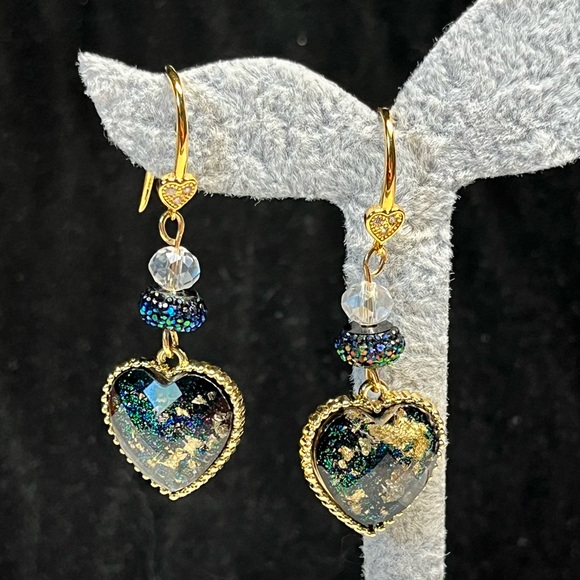 🖤Pretty dangle-glitter black heart earrings —-Gold NWOT - Picture 9 of 13